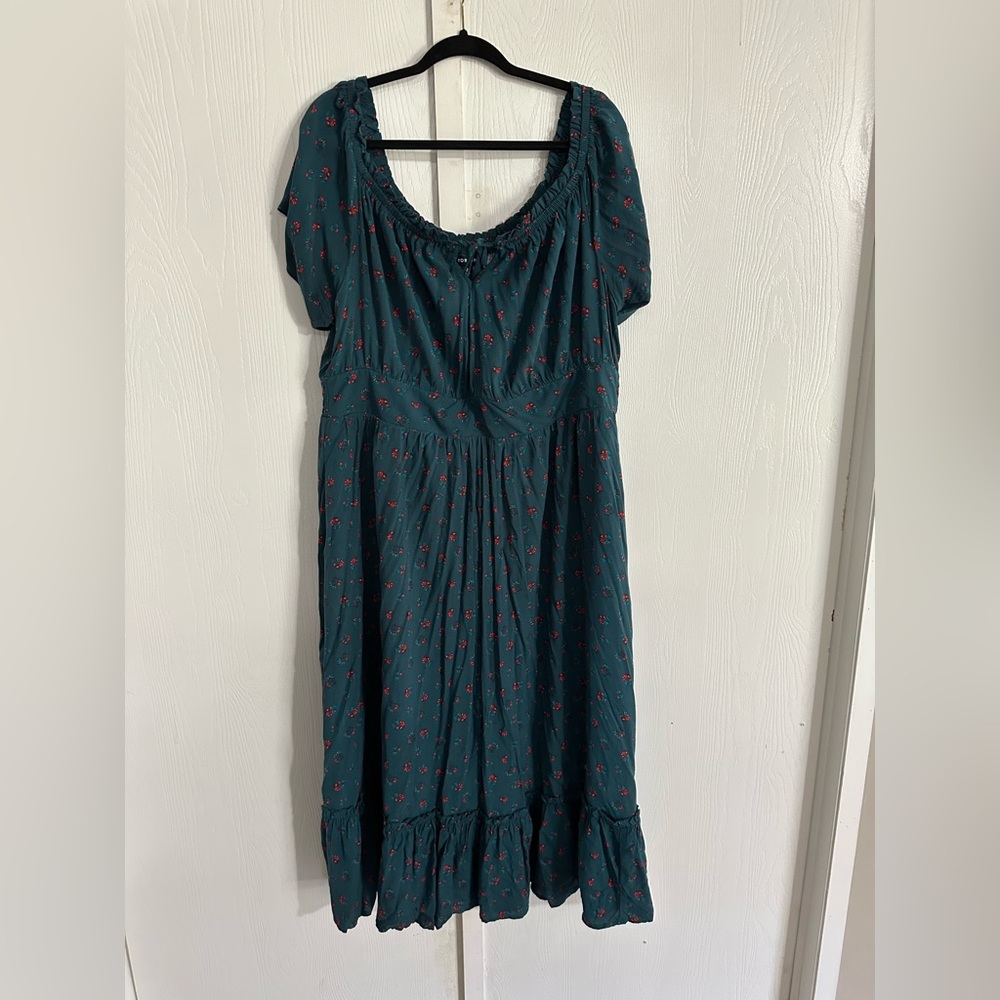Torrid Floral Print Maxi Dress Peasant Top Off the Shoulder Tie Front Ruffle